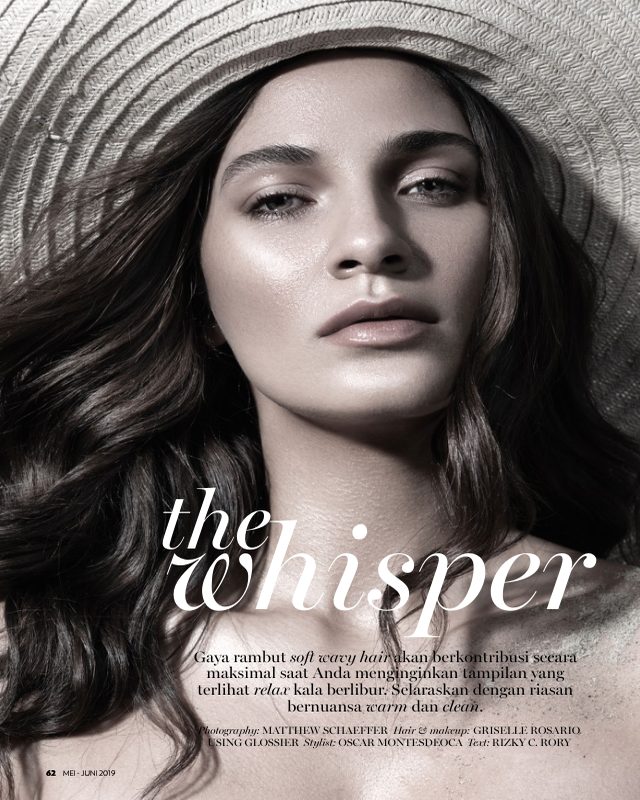 Marie Claire Indonesia beauty editorial “The Whisper” with a model in a wide-brim hat