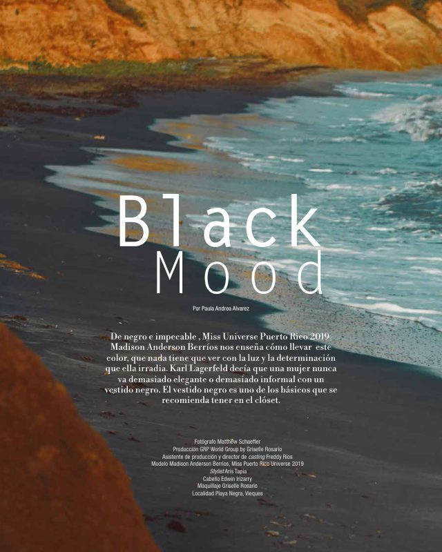 In Puerto Rico Magazine 10th-anniversary fashion editorial “Black Mood” on a black-sand beach