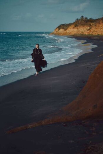 Schaeffer Studios NYC Fashion Photography Featuring Madison Anderson for InPuerto Rico Magazine Wearing Carol Cao on Black Sand Beach