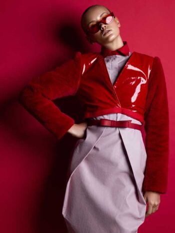 Schaeffer Studios Fashion Photographer Featuring Anna Zotova in Red Top and Red Sunglasses