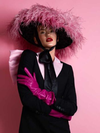 Schaeffer Studios Fashion Photographer Featuring Anna Zotova Pink Feather Hat Black Dress