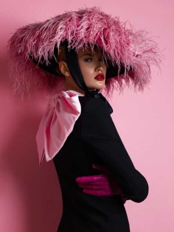 Schaeffer Studios Fashion Photographer Featuring Anna Zotova Pink Feather Hat Black Dress