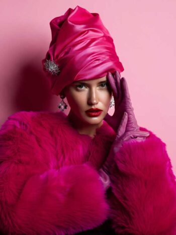Schaeffer Studios Fashion Photographer Featuring Anna Zotova Pink Headdress Diamond Earrings