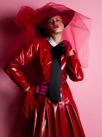 Schaeffer Studios Fashion Photographer Featuring Anna Zotova Red Leather Dress Black Hat