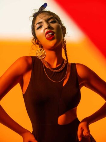 Schaeffer Studios Fashion Photographer Featuring Laihany Ponton Red and Orange Gels
