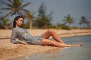 Schaeffer Studios Fashion Photographer Featuring Zorelys Lisboa in Blue Dress at Beach